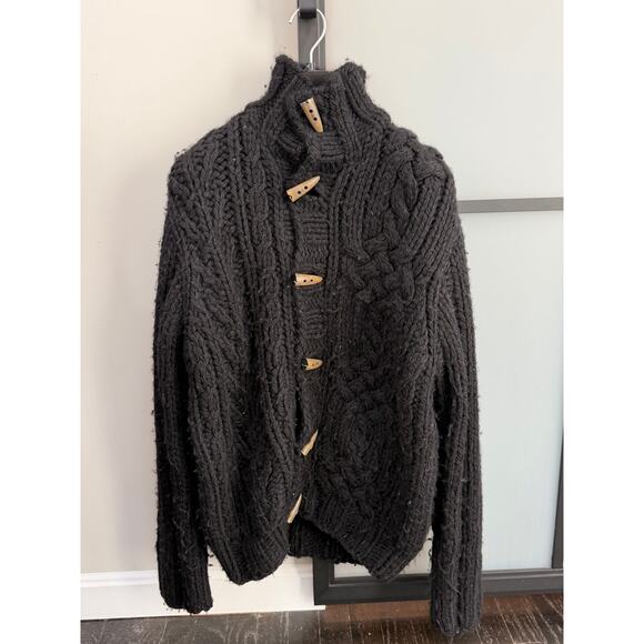 Club Monaco 100% Wool Cable-Knit Toggle Cardigan – Size M (Black) - Picture 1 of 5